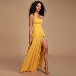 Lulus Dreamy Romance Backless Maxi Dress in Mustard • Size XL